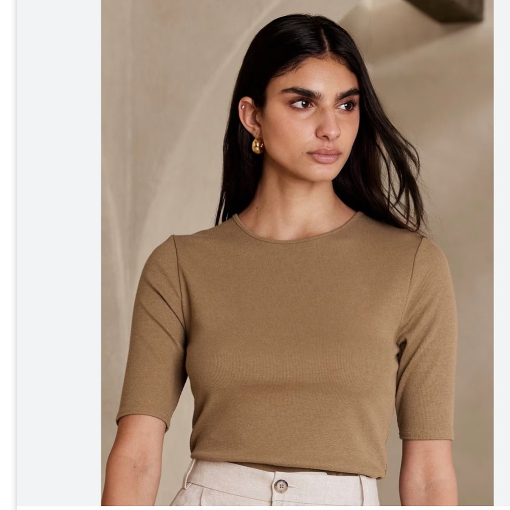 Banana Republic Women's Short Sleeve Crewneck Top - Olive/Tan